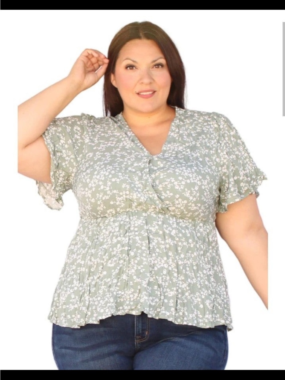 BloomChic Sage Green Floral Wrap Peplum Blouse NWT